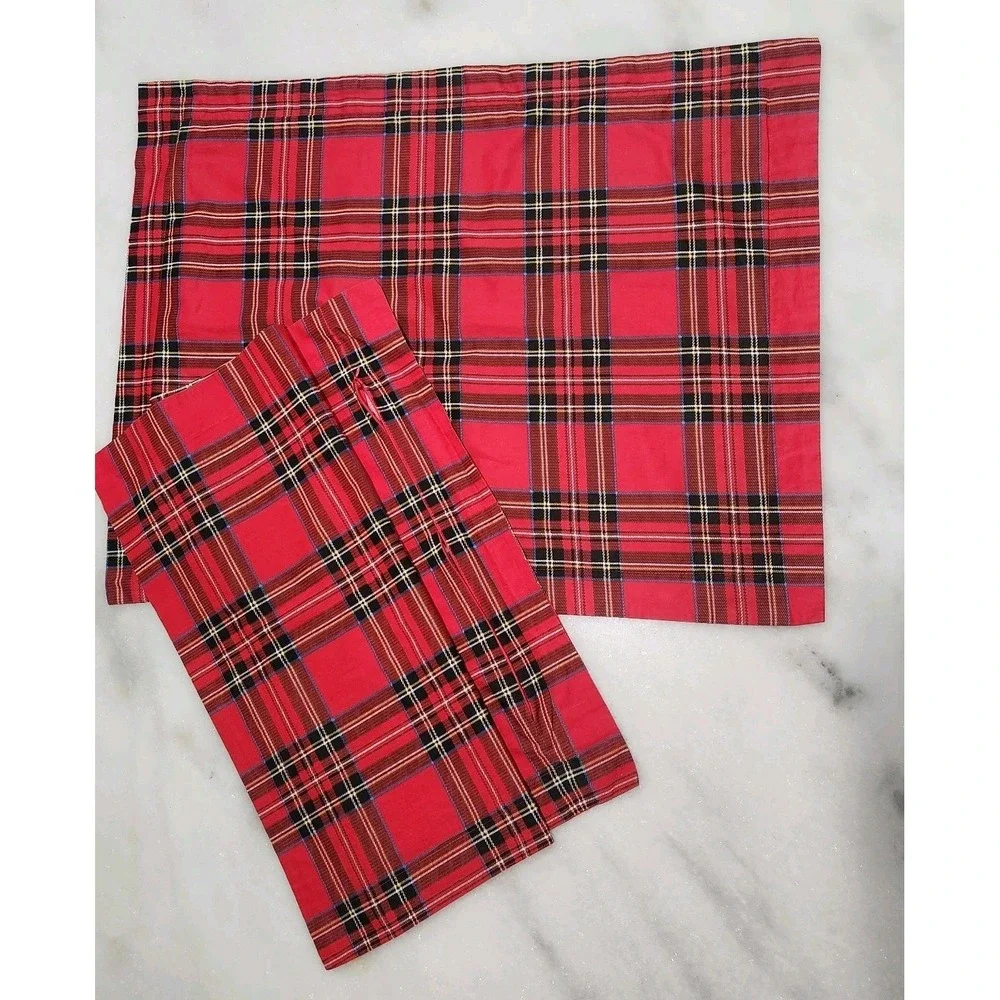 2 Red Royal Stewart Tartan Christma Plaid Standard Pillow Shams Zip 100% Cotton